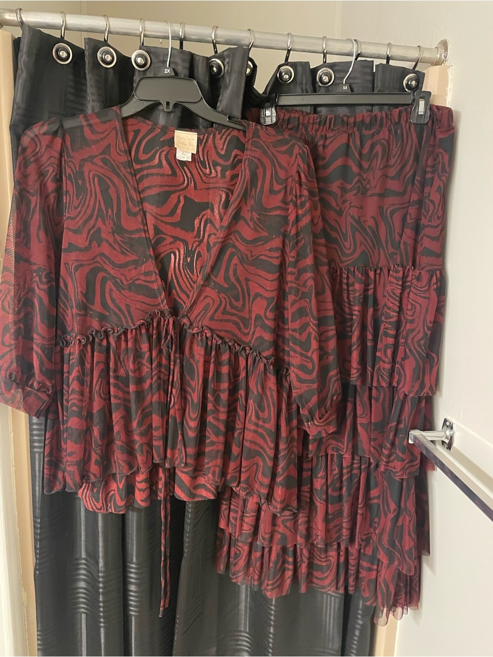 Zadie B’s Red and Black Swirl Tiered Skirt and Top Set